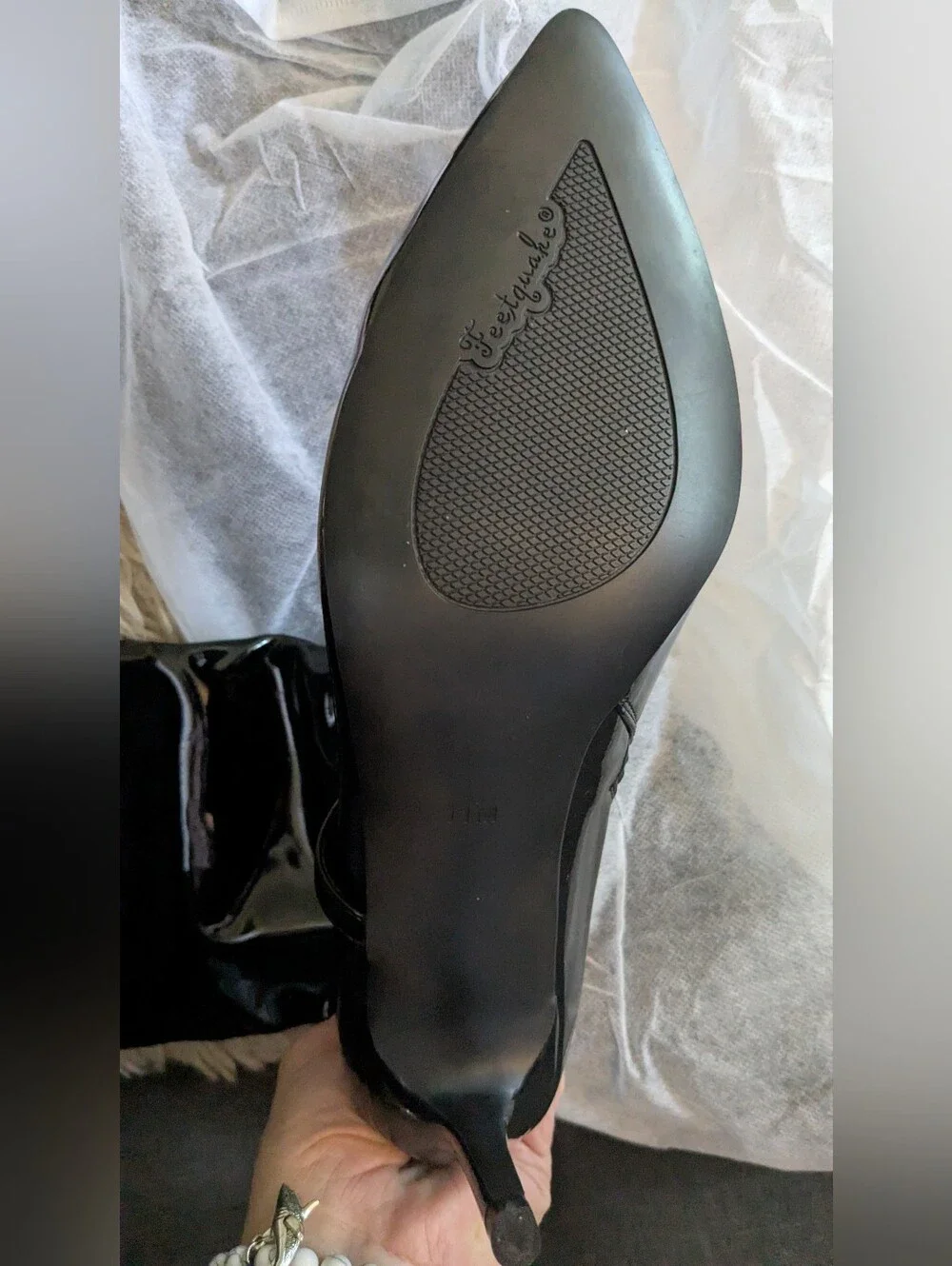 Feetquake Black Patent Knee-High Stiletto Boots     Size 11M New